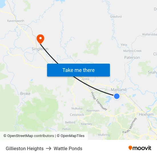 Gillieston Heights to Wattle Ponds map
