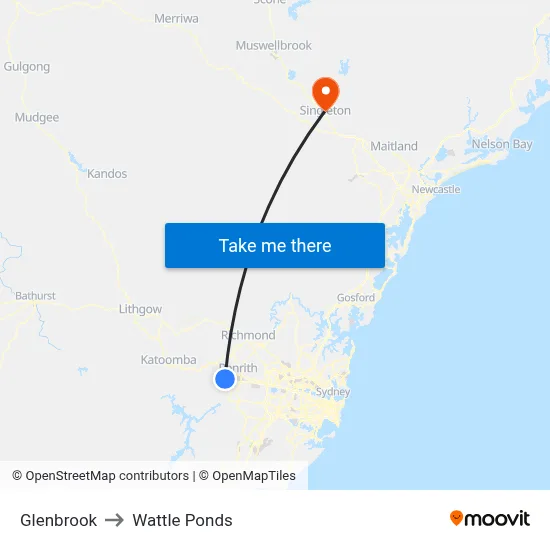 Glenbrook to Wattle Ponds map