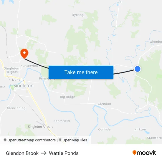Glendon Brook to Wattle Ponds map