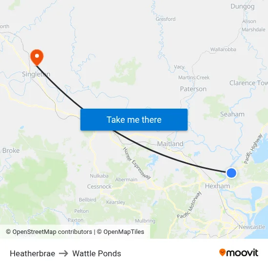 Heatherbrae to Wattle Ponds map