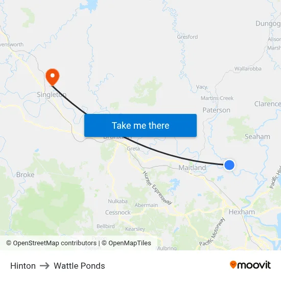 Hinton to Wattle Ponds map