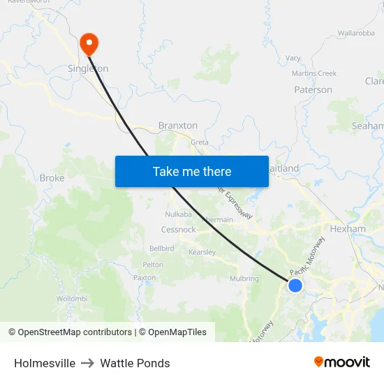 Holmesville to Wattle Ponds map