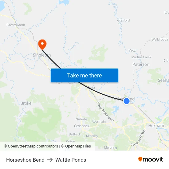 Horseshoe Bend to Wattle Ponds map