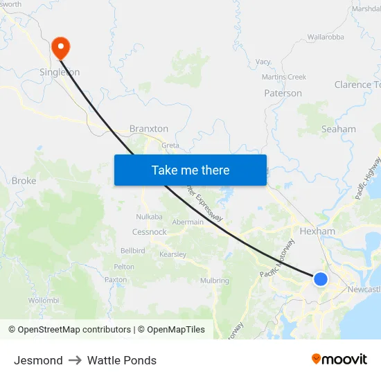 Jesmond to Wattle Ponds map