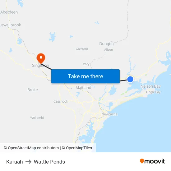 Karuah to Wattle Ponds map