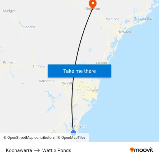 Koonawarra to Wattle Ponds map