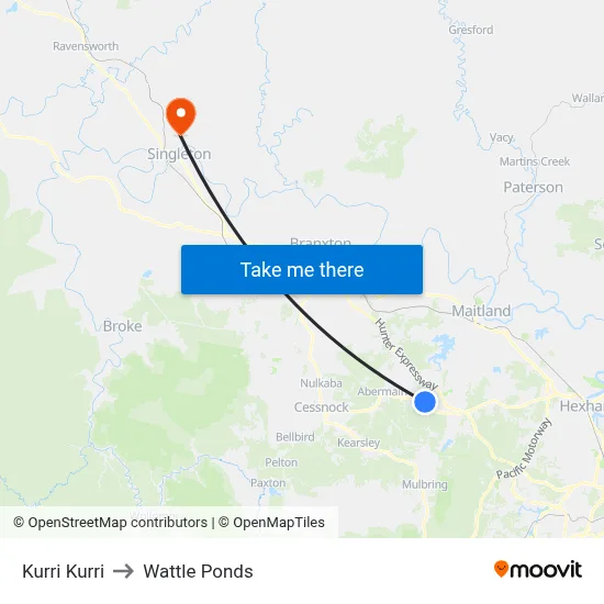 Kurri Kurri to Wattle Ponds map