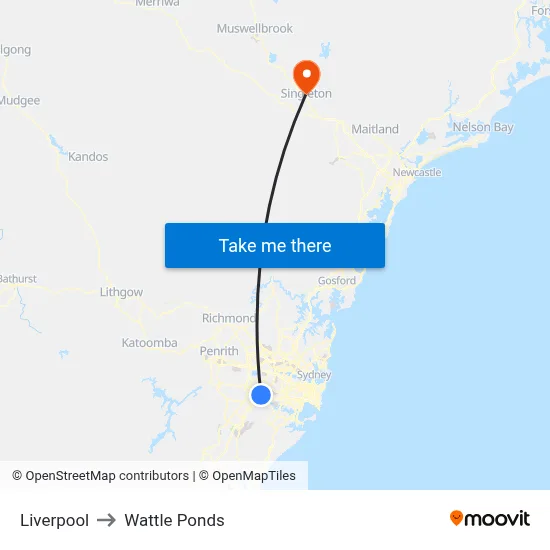Liverpool to Wattle Ponds map