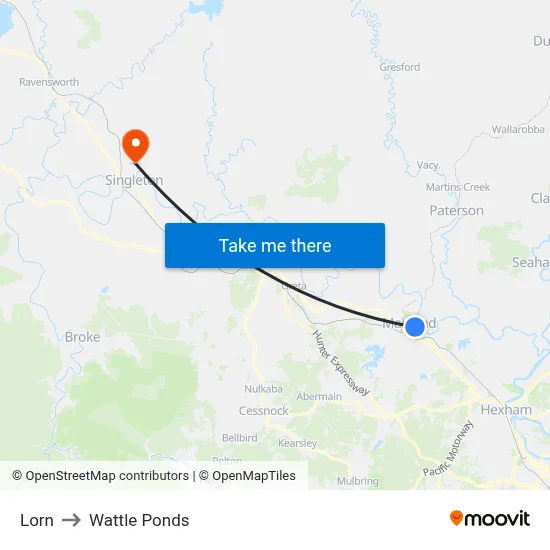 Lorn to Wattle Ponds map