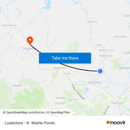 Luskintyre to Wattle Ponds map