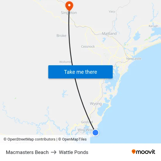 Macmasters Beach to Wattle Ponds map