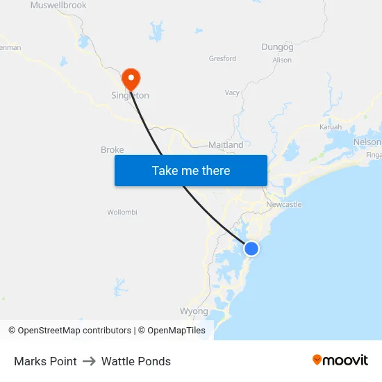 Marks Point to Wattle Ponds map