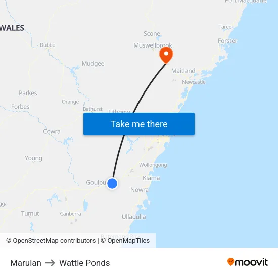 Marulan to Wattle Ponds map