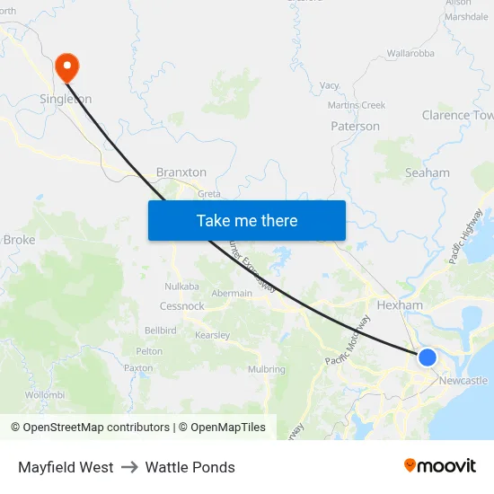 Mayfield West to Wattle Ponds map