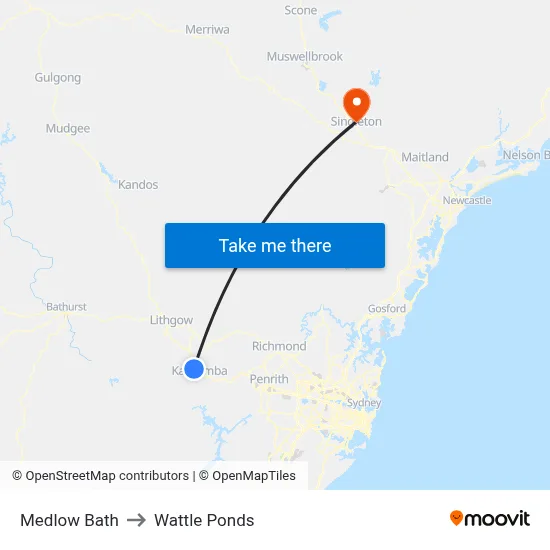 Medlow Bath to Wattle Ponds map