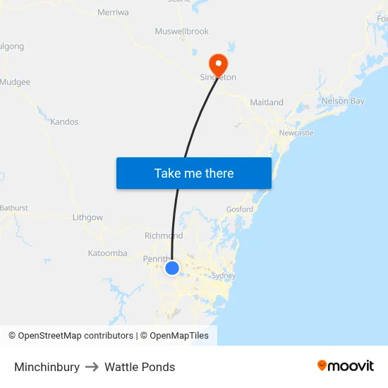 Minchinbury to Wattle Ponds map