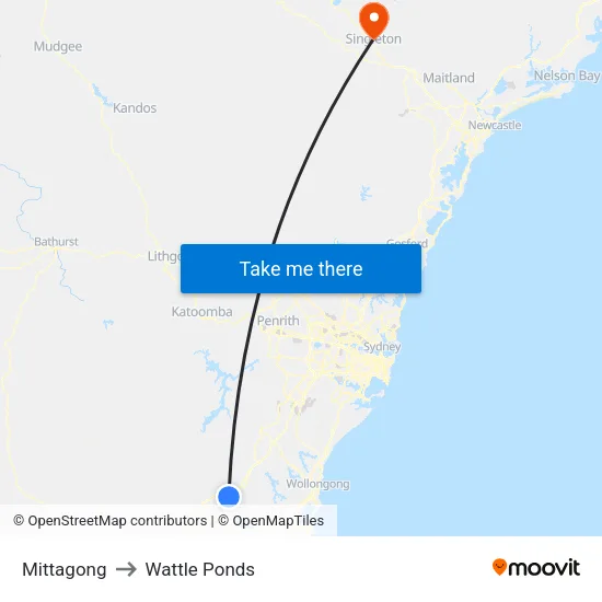 Mittagong to Wattle Ponds map