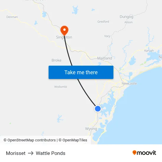 Morisset to Wattle Ponds map