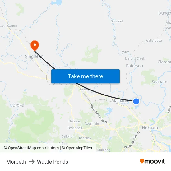 Morpeth to Wattle Ponds map