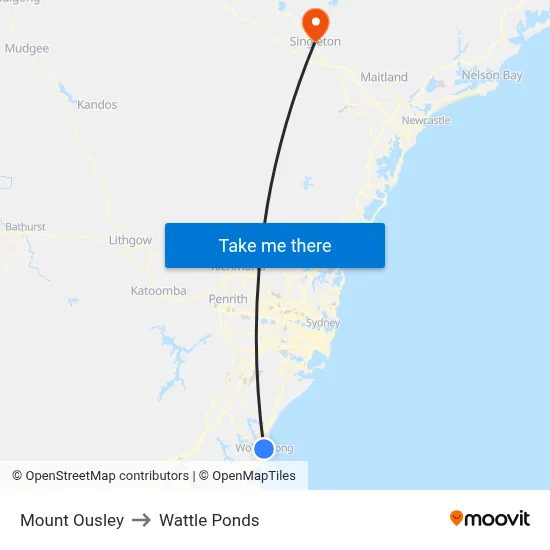 Mount Ousley to Wattle Ponds map