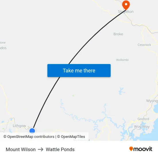 Mount Wilson to Wattle Ponds map