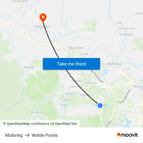 Mulbring to Wattle Ponds map