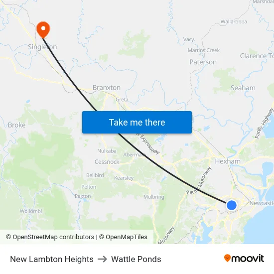 New Lambton Heights to Wattle Ponds map