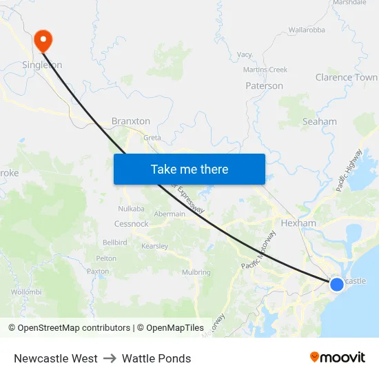 Newcastle West to Wattle Ponds map