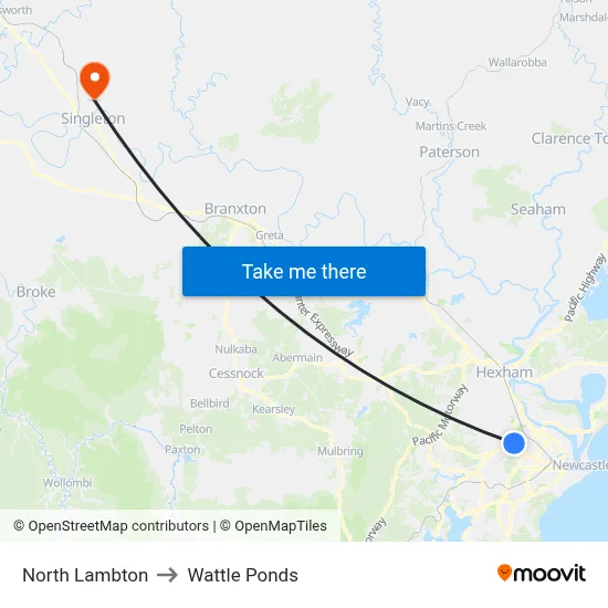 North Lambton to Wattle Ponds map