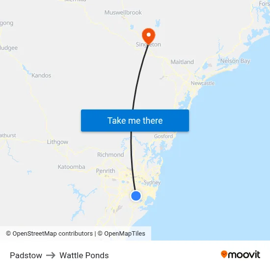 Padstow to Wattle Ponds map