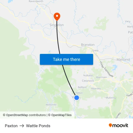 Paxton to Wattle Ponds map