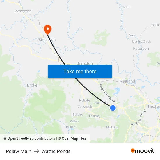 Pelaw Main to Wattle Ponds map