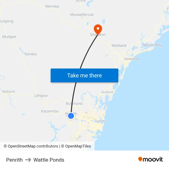 Penrith to Wattle Ponds map