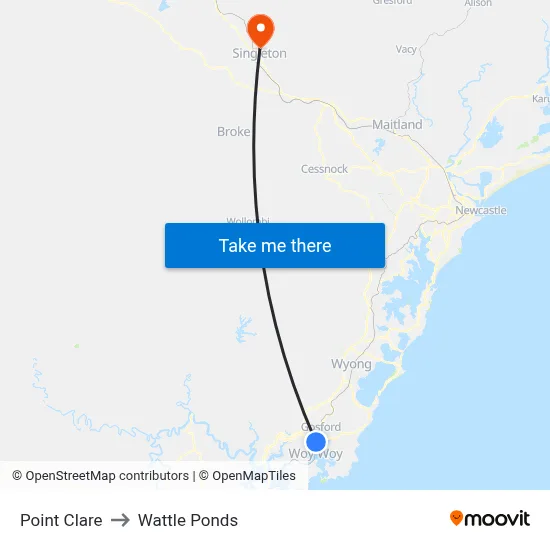 Point Clare to Wattle Ponds map