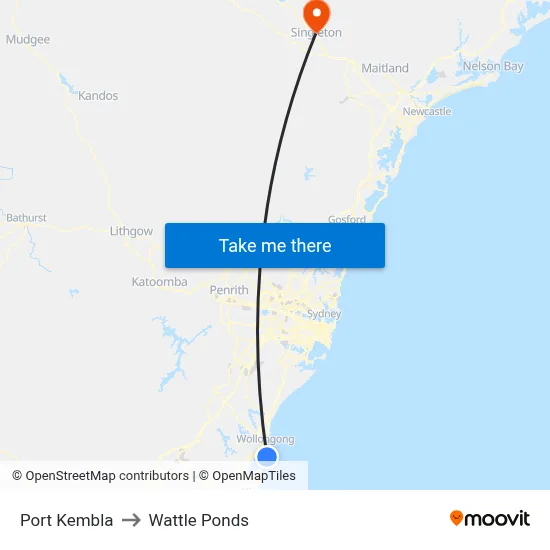 Port Kembla to Wattle Ponds map