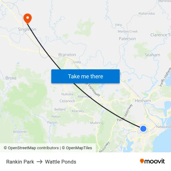 Rankin Park to Wattle Ponds map