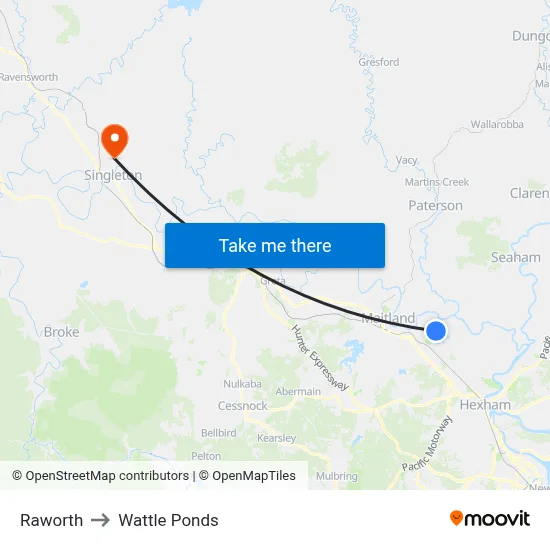 Raworth to Wattle Ponds map