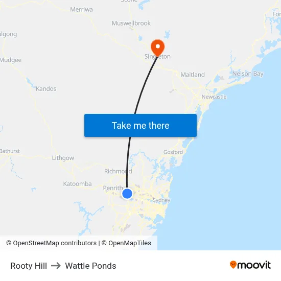 Rooty Hill to Wattle Ponds map