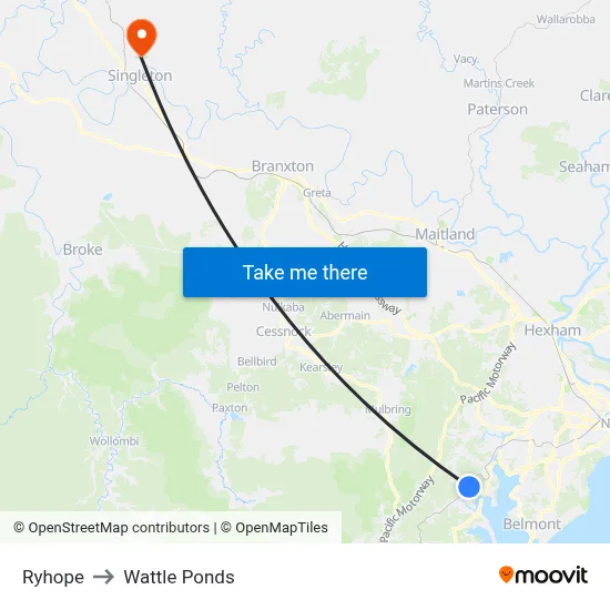 Ryhope to Wattle Ponds map