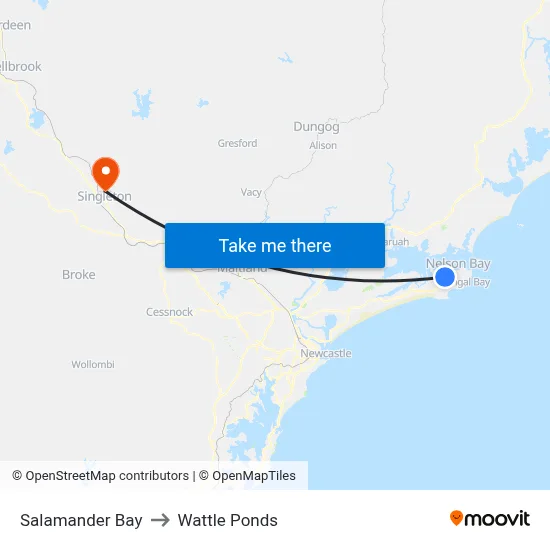 Salamander Bay to Wattle Ponds map