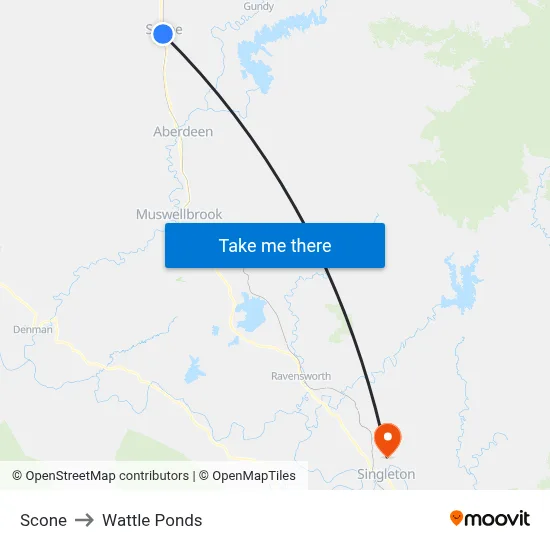 Scone to Wattle Ponds map