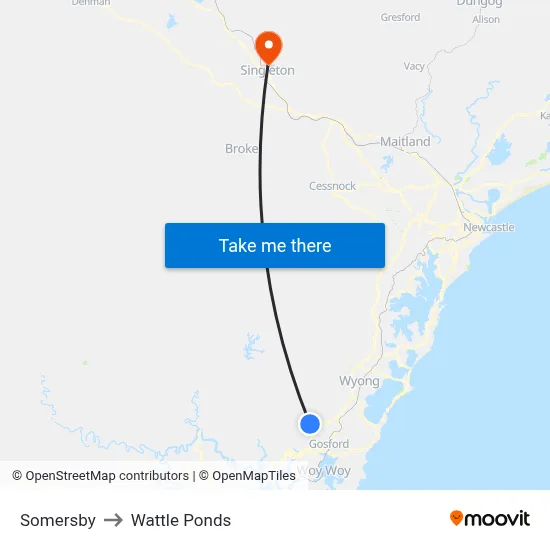 Somersby to Wattle Ponds map
