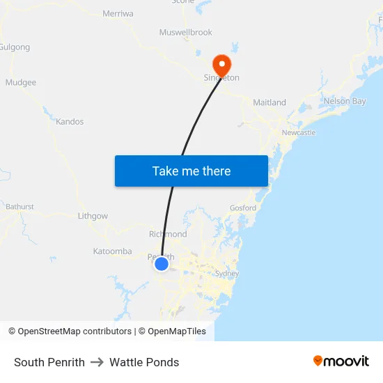 South Penrith to Wattle Ponds map