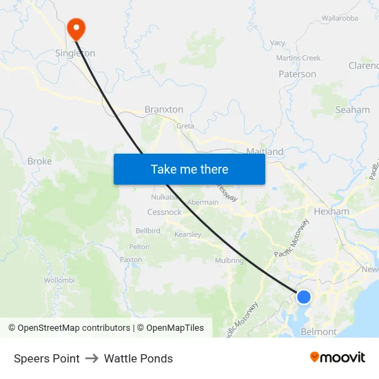 Speers Point to Wattle Ponds map