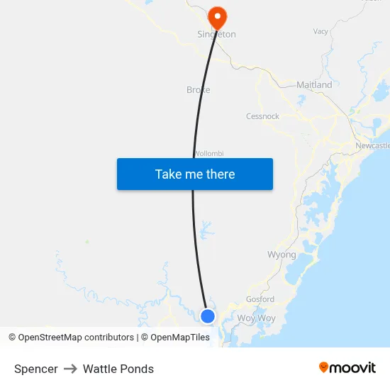 Spencer to Wattle Ponds map