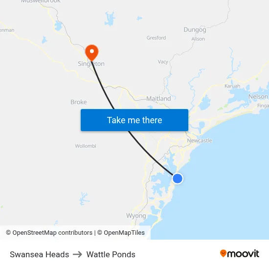 Swansea Heads to Wattle Ponds map