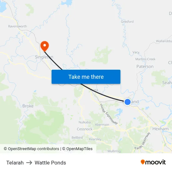 Telarah to Wattle Ponds map