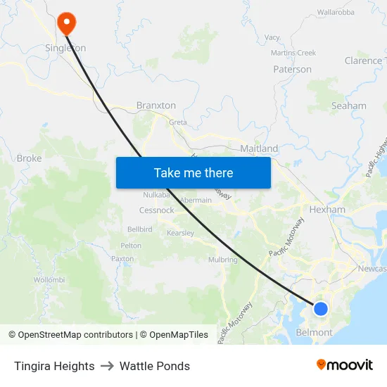 Tingira Heights to Wattle Ponds map