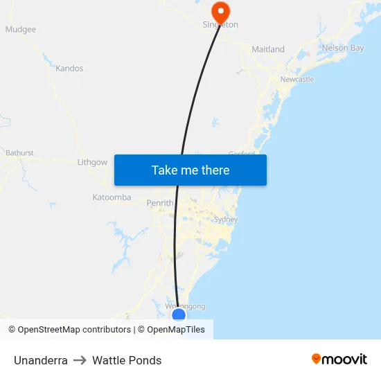 Unanderra to Wattle Ponds map