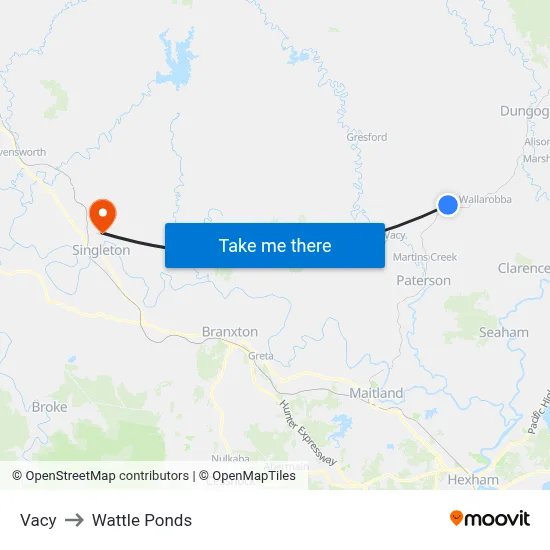 Vacy to Wattle Ponds map